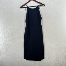 ASOS Dress Womens 2 Blue Linen Blend Midi Pencil Slip Beachy Pinafore Style