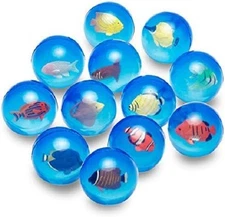 12 Clear Bouncy Balls 45mm Small – Fish Inside Rubber Toys Kids Party Favors