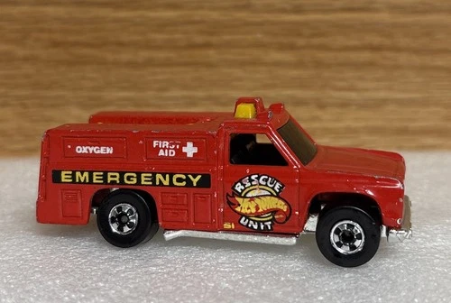 VINTAGE HOT WHEELS 1974 RESCUE UNIT FIRE TRUCK 1:64 DIECAST PLASTIC MALAYSIA