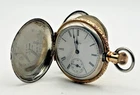 Elgin 7 Jewel Size 0 Tricolor Coin Silver Double Hunter Pocket Watch w case runs