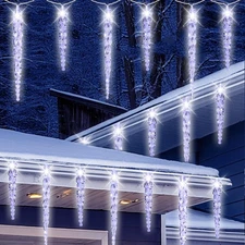 Christmas Icicle Lights Outdoor, 16.4FT Crystal String Light with 40 Ice Shap...