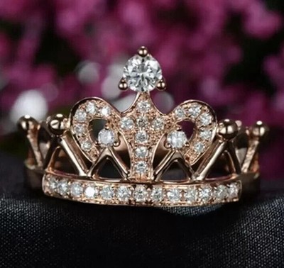 1.5 Ct Round Cut Simulated Diamond Royal Crown Wedding Ring 14k Rose Gold Plated