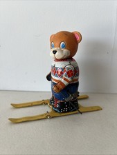 1950s Japan TPS Zigzag Skier Tin Wind-Up Bear He Works 
