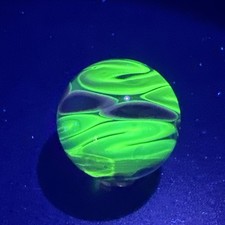 Contemporary Handmade Art Glass Marble 1.09" Swirl MIB Clear Core, UV Green Glow