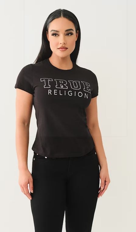 True Religion Women's Iridescent Short Sleeve Crew Tee in Jet Black Medium $58 thumbnail 3