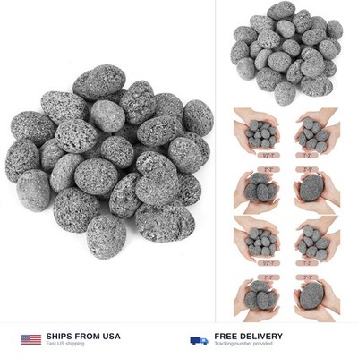 Skyflame Black Natural Tumbled Stones Round Lava Rock Pebbles for Indoor Outd...