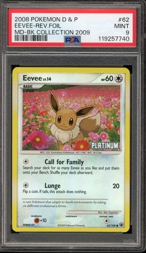Pokemon Eevee Burger King Coll. 2009 Platinum MD Reverse Holo #62 PSA 9