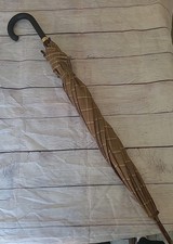 Vintage Polo Ralph Lauren Umbrella W/ Curved Wooden Handle Brown Plaid Fabric