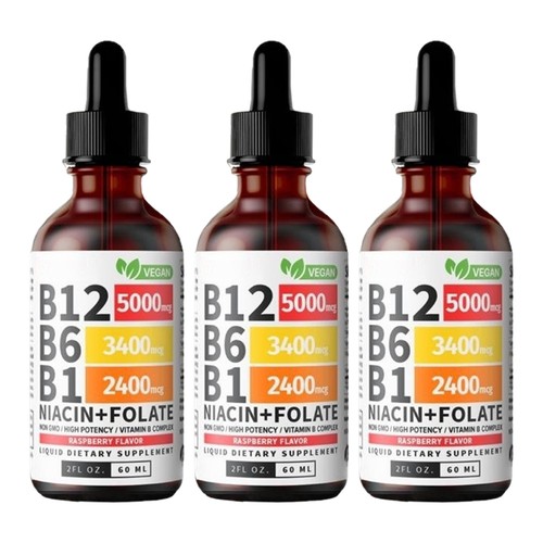 1~5X Vitamin B12 and B6 Liquid Drops B12 Sublingual VitaminB Complex Raspberry - Picture 13 of 15