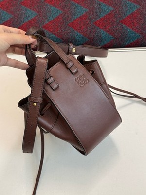LOEWE Hammock Bucket Mini Brown Calfskin Leather Crossbody & Top Handle Bag Duty