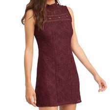 Hollister Burgundy Lace Sleeveless Mini Dress Mock Neck Keyhole Back Size 0