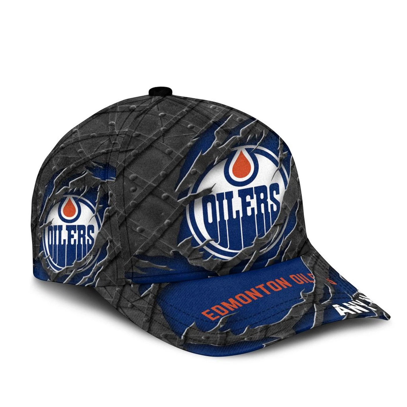 Edmonton Oilers Personalized Name Black Metal Design Classic Cap