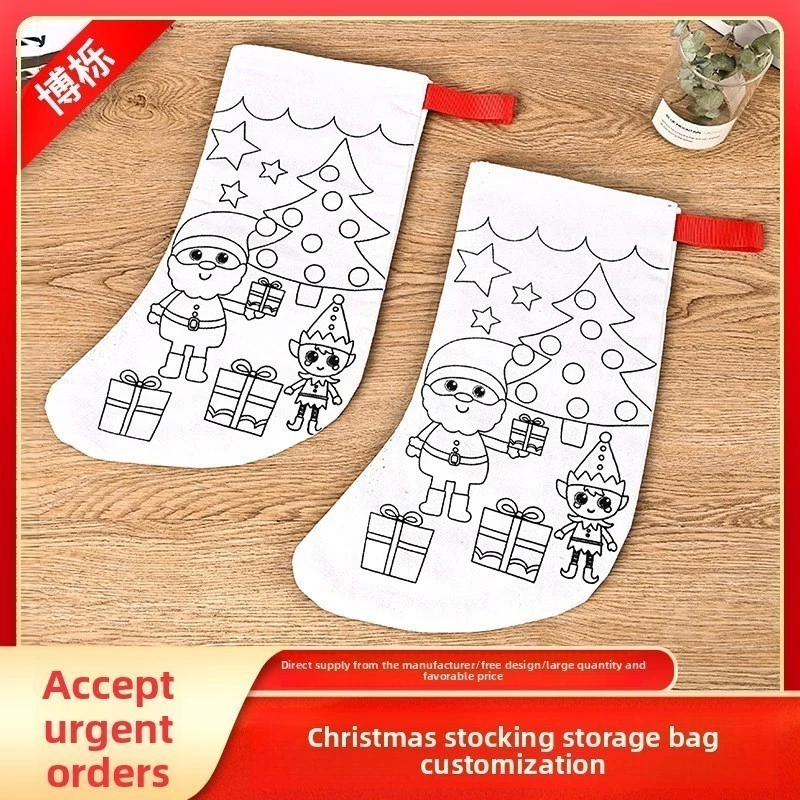 Christmas Coloring Socks DIY Graffiti Stockings for Kids Tree Decor - Photo 3/4