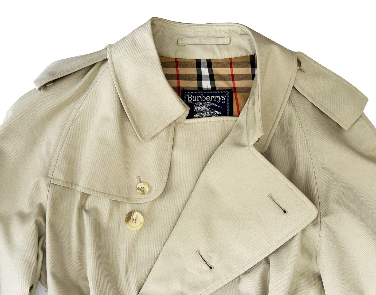 Vintage BURBERRYS Men's Trench Coat Belt Nova Check Lining Khaki 54R /US 44 Reg image 2