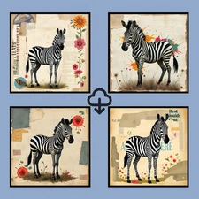 Set 4 Realistic Digital Wall Art Print Zebra Home Decor Printable Instant #111