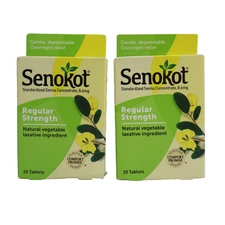 2PK Senokot Regular Strength Natural Vegetable Laxative, 20 Tablets EXP 07/2026