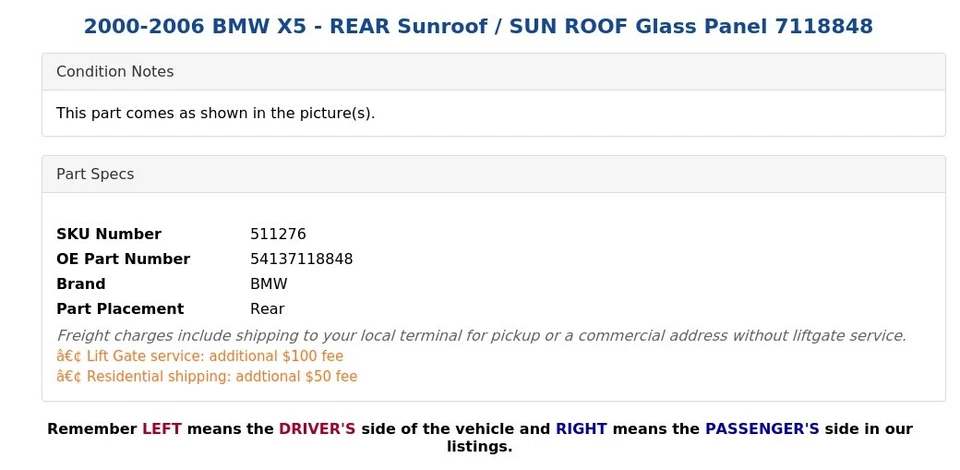 BMW X5 2000-2006 - techo corredizo trasero / techo corredizo panel de vidrio 7118848 Foto 4 de 4