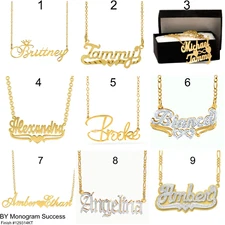 Personalized 14K Gold Plated Any Name Plate Script Chain Necklace 9 Styles NEW