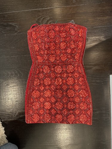Retrofete Heather STRAPLESS Red Handmade Sequins Mini Dress For Holiday, NYE - Picture 3 of 10