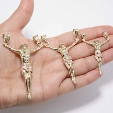 Textured Jesus Crucifix Pendant Solid 10K Yellow Rose Gold All Sizes