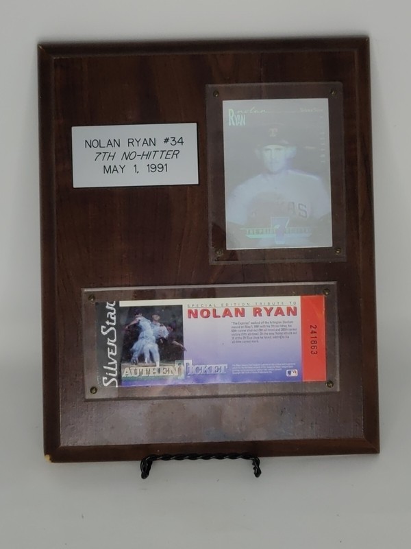 Nolan Ryan #34 7th No Hitter  Wooden Plaque Card And Ticket May 1, 1991