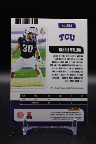 Garret Wallow, TCU Horned Frogs, 2021 Panini Contenders, RC Blue Auto 02/99 #215 - Picture 2 of 2
