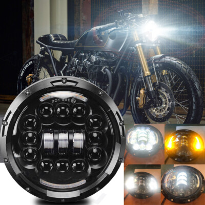 Chrome 7'' inch LED Headlight Projector with Halo DRL for Honda CB550 Cafe Racer