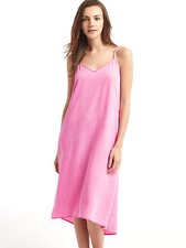 New GAP Women V-neck Denim Faded Pink Adjustable Strap Tencel Cami Midi Dress XS
