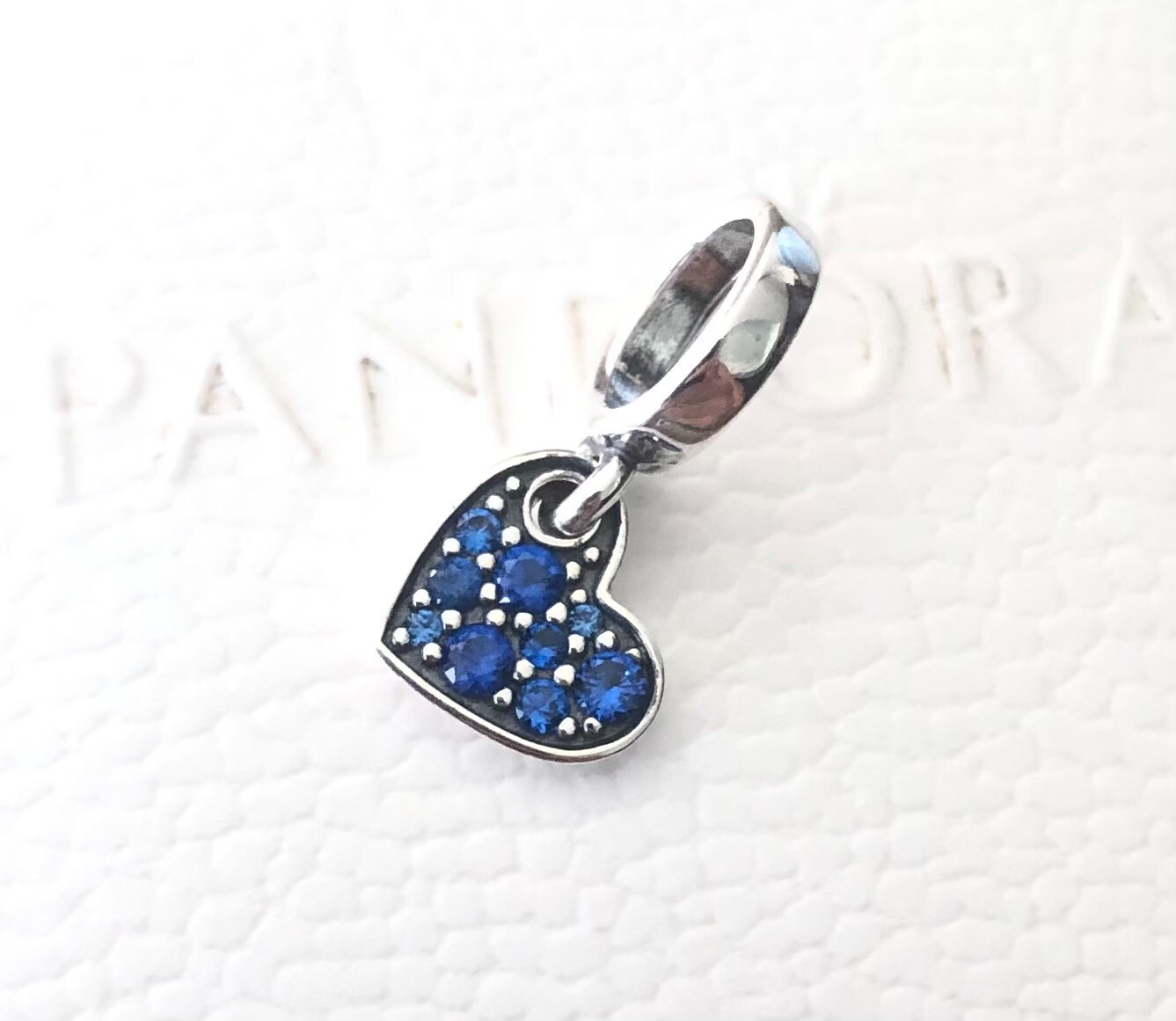 Pandora Stellar Blue Pavé Tilted Heart Dangle Charm 799404C01+FREE Box ...