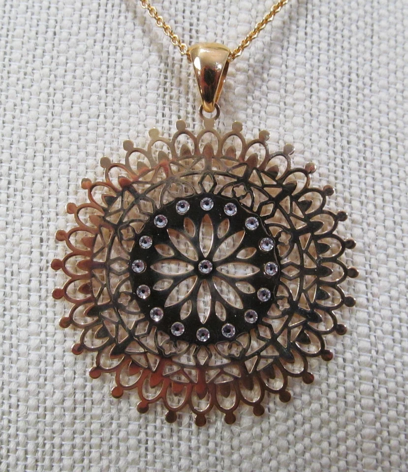 Ожерелье с подвеской Bronzo Italia большой круглый вырез с кристаллами цепочка 18 дюймов - Изображение 3 из 4