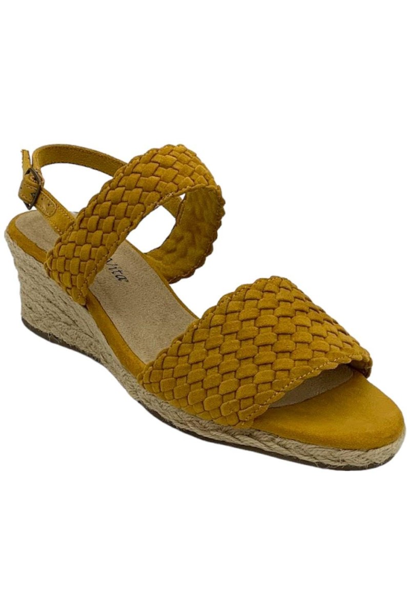 Bella Vita Women's Mariella Wedge Sandal Mustard Suede