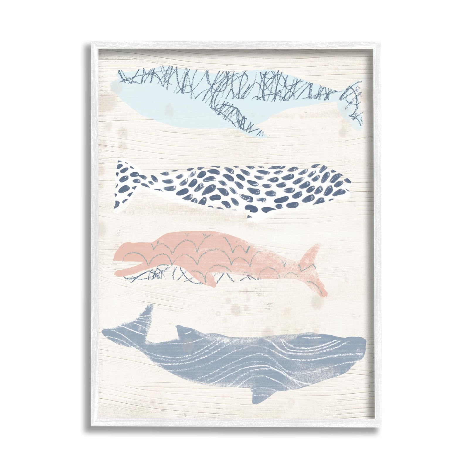 Rustic Patterned Whales Framed Giclee Art by June Erica Vess