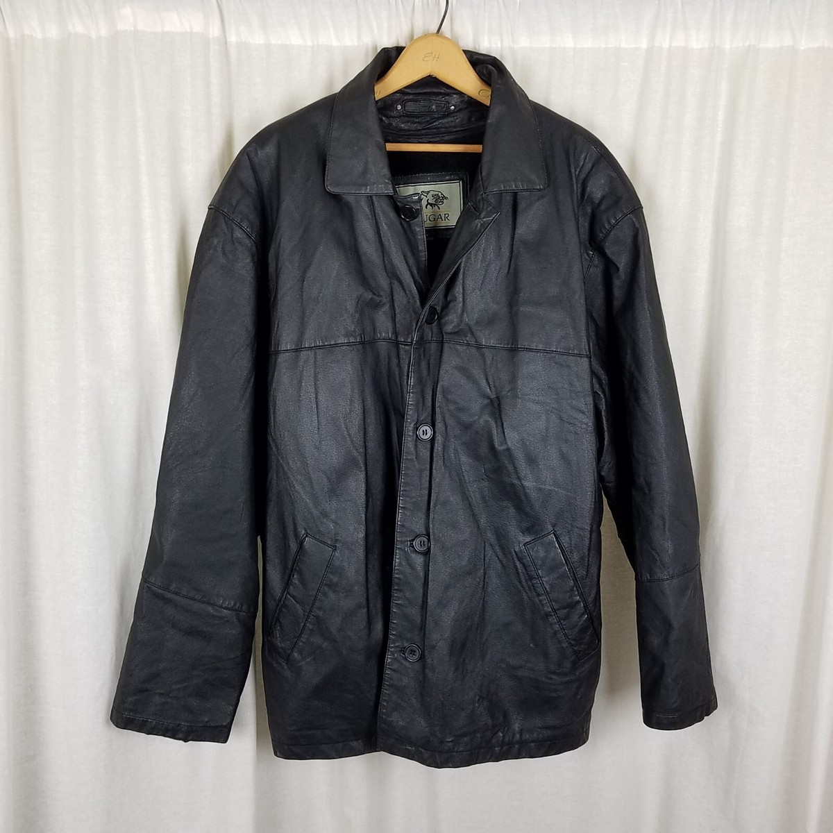 Cougar Black Leather Jacket Faux Fur Lined Coat Mens 3X Insulated