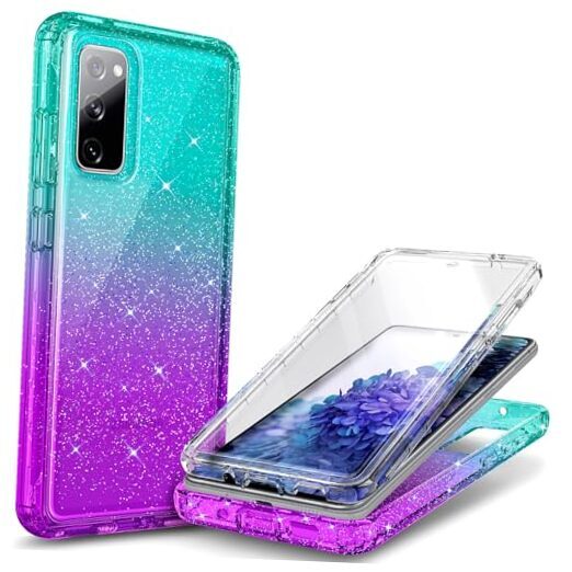 NZND Designed for Samsung Galaxy S20 FE 5G Case with [Built Glitter Aqua/Purple