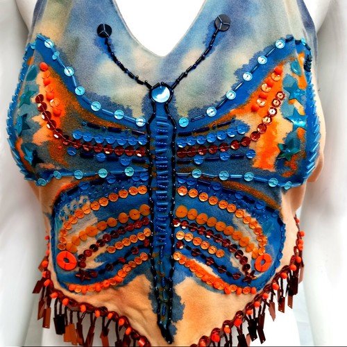 woman clothing summer top t-shirt luxury haute couture ethnic butterfly fringes1 - Picture 7 of 12