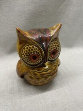 Vintage Ceramic Owl Multicolored Decoration Piece Orange Eyes