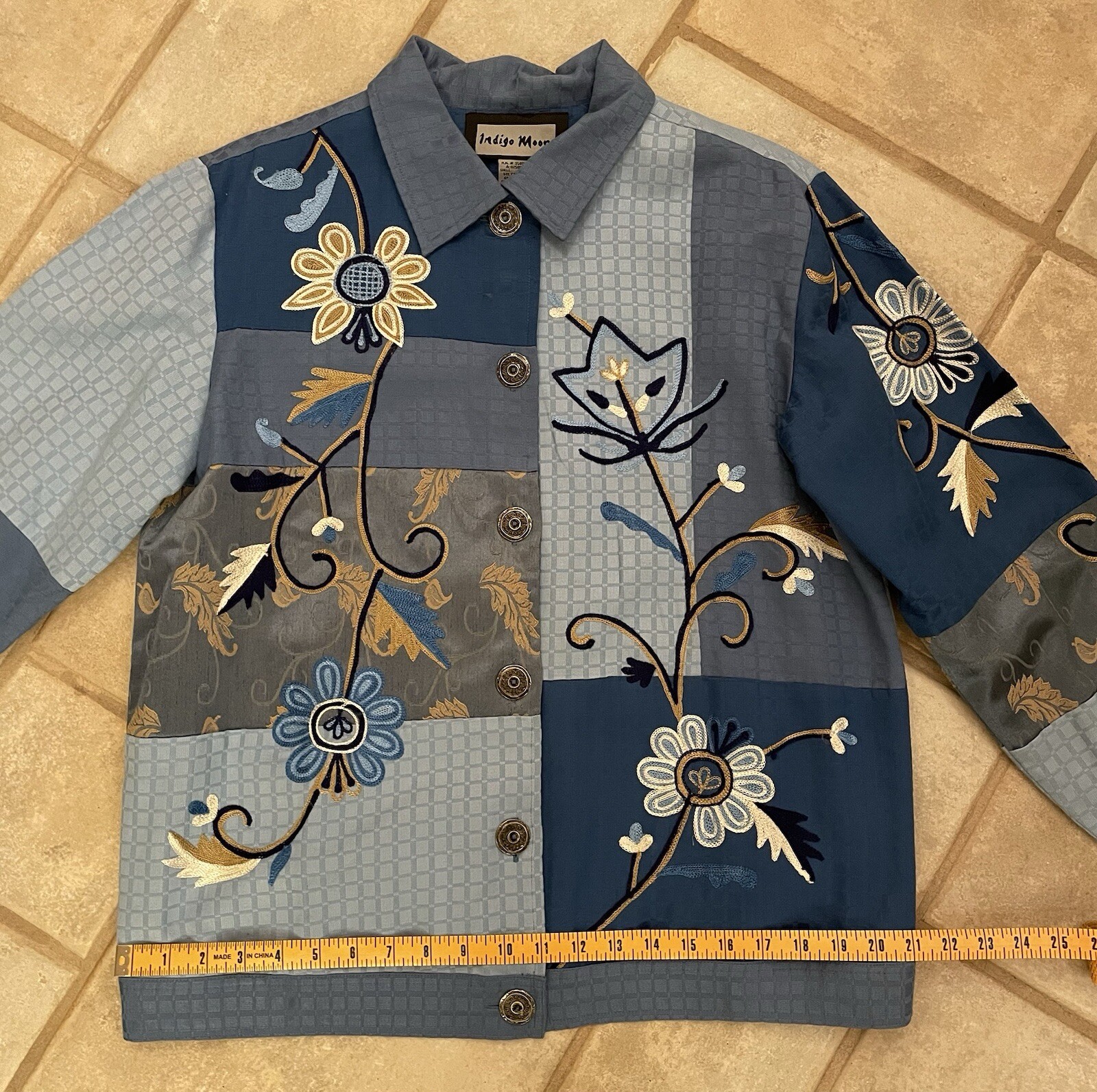 Indigo Moon Patchwork Jacket Womens Blue Embroide… - image 4