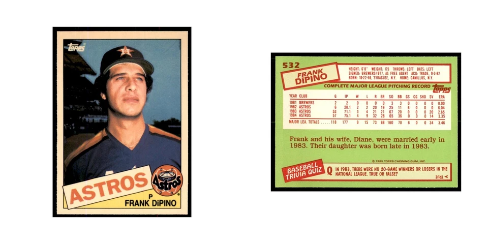 Frank DiPino 1985 Topps Tiffany #532 Baseball Cards Baseball Card NM - Image 3 of 3