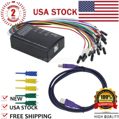 USB Logic Analyzer 100M Max Sample Rate 16CH Support 1.2.10 Software US SHIP
