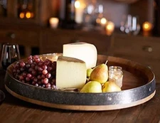 Wine Barrel Head Lazy Susan with Band Food Safe