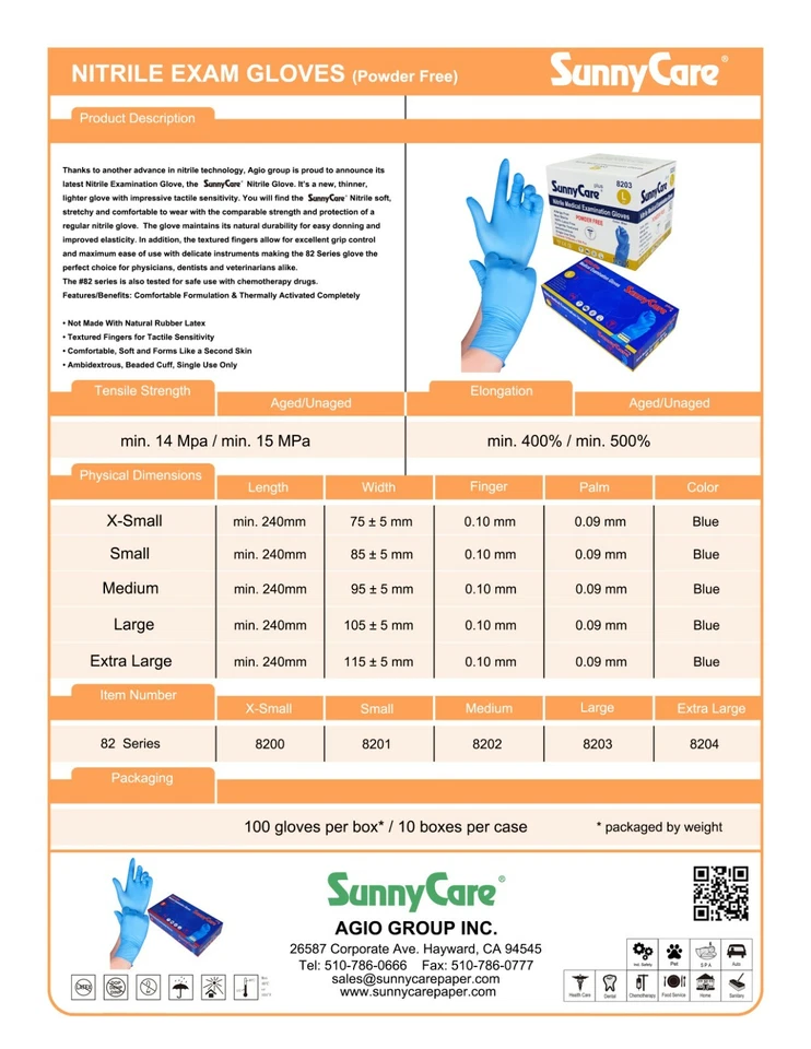 1000 SunnyCare #8204 Nitrile Exam Gloves Chemo-Rated (Powder Free Vinyl Latex)XL - Image 3 of 3