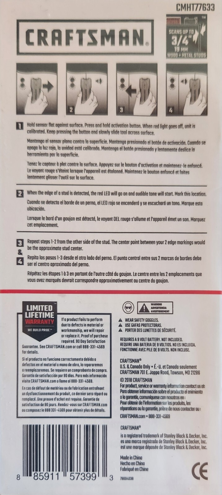CRAFTSMAN Stud Finder, 3/4Inch Depth, Edge DetectionNew Still in