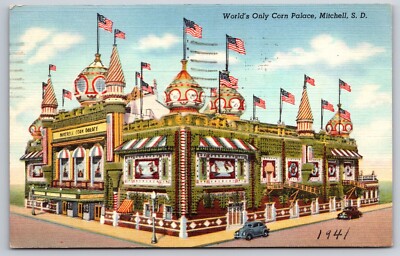 World's Only Corn Palace Mitchell South Dakota Vintage Postcard 1941 Posted