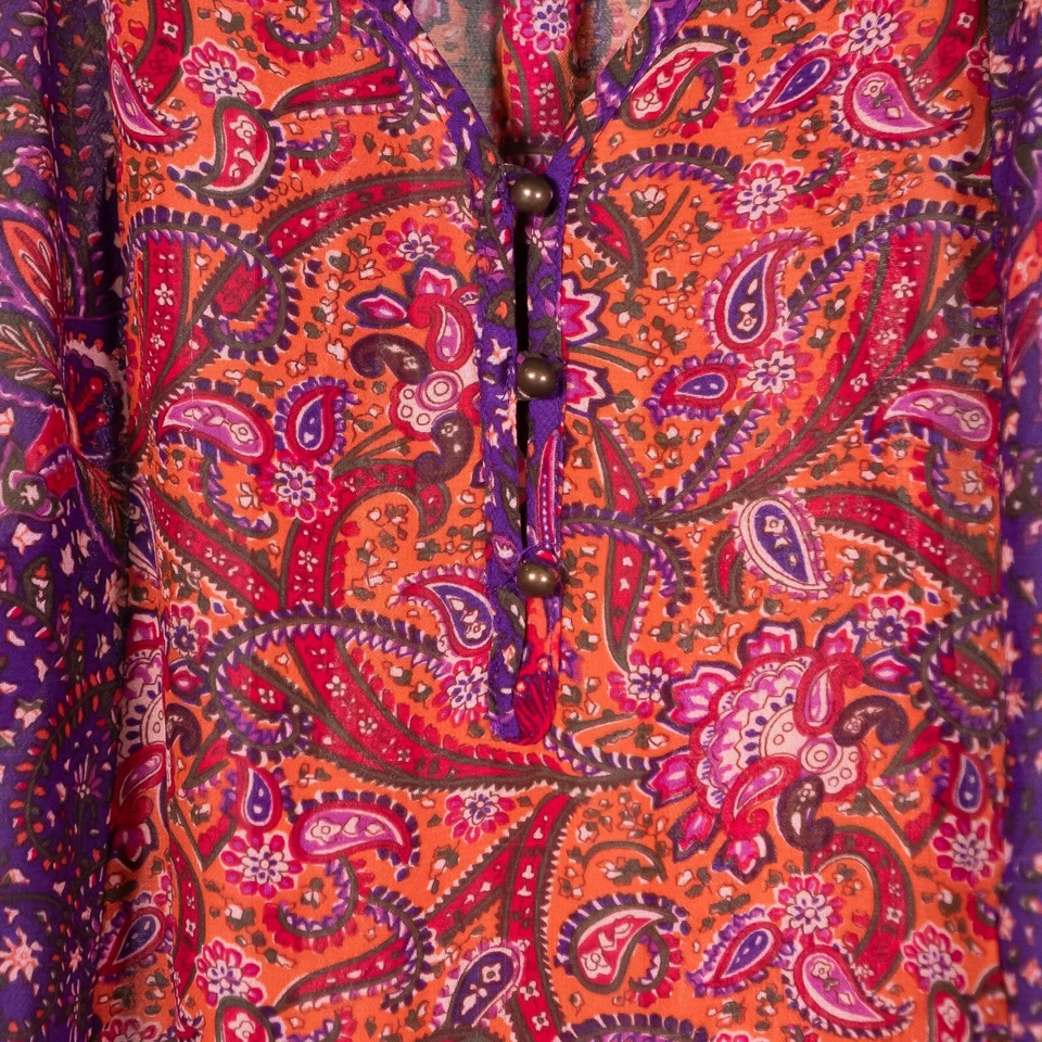 Blusa para mujer Chaps Ralph Lauren floral cachemira manga 3/4 boho campesina S Foto 4 de 4