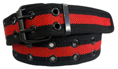 Black Red Double Row Grommet Belt Hole Canvas Web Stud Biker Punk Goth  Emo