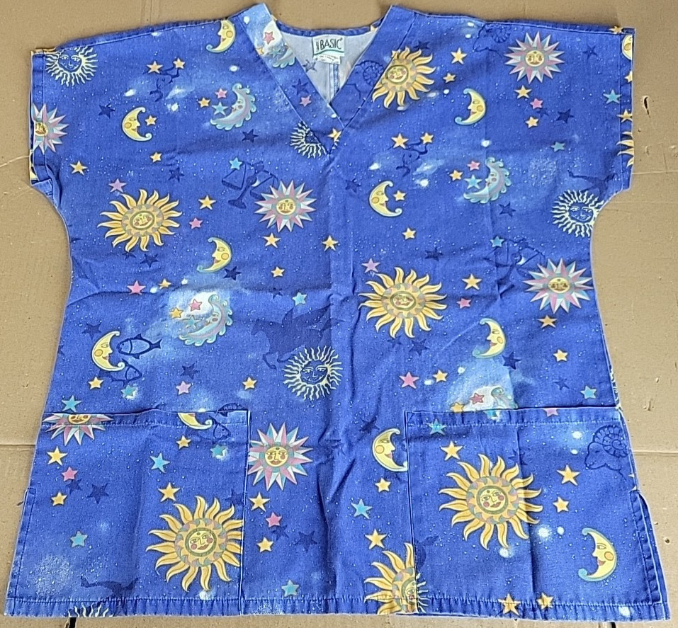 Sun Moon & Stars Simply Basic Blue Medium Scrub T… - image 2