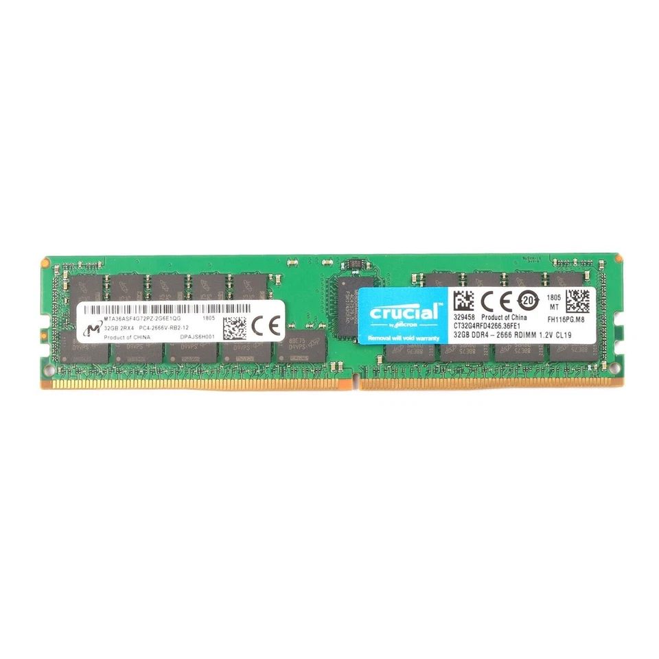 Crucial 256GB 8X32GB DDR4 2666MHz ECC Registered RDIMM Memory Ram CT32G4RFD4266 - Image 2 of 4