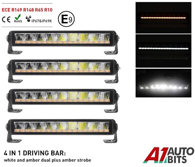 14'' LED Lightbar mit Position & R65 Bernstein Warnleuchte 2100 Lumen 12V 24V X4