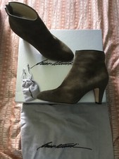 Brian Atwood Suede Zip Back Heeled Booties W/Box,Dust Bag SZ.7.5/37.5 Orig. $595