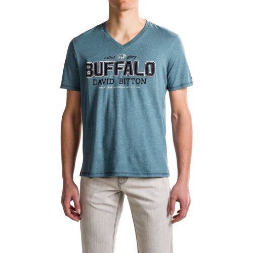 Buffalo David Bitton T-shirt homme bleu moyen décontracté logo créateur de mode neuf - Photo 1/6